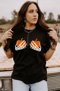 <span class=keywords><strong>T</strong></span>-<span class=keywords><strong>shirt</strong></span> pour femmes Halloween Citrouille Poitrine Femmes Imprimé Main de squelette Manches courtes Col rond <span class=keywords><strong>T</strong></span>-<span class=keywords><strong>shirt</strong></span> ample Vêtements de mode pour femmes - Product Image 2
