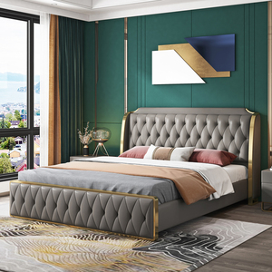 Muebles de dormitorio para Hotel, <span class=keywords><strong>cama</strong></span> de almacenamiento de lujo de cuero genuino de <span class=keywords><strong>vaca</strong></span>, <span class=keywords><strong>cama</strong></span> king size moderna - Product Image 4