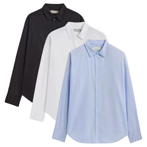 レディースシャツ＆ブラウス コットン 長袖 無地 フォーマル ビジネス レギュラーフィット ボタンフロント 春 オフィスウェア OEM 卸売 - Product Image 1
