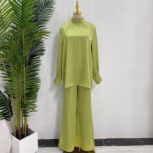 2024 haute qualité combinaisons moyen-orient femmes couleur unie femmes Chic combinaison <span class=keywords><strong>Satin</strong></span> dos fermeture éclair avec ceinture femme combinaison - Product Image 3