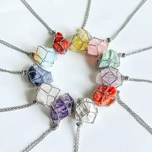 Collier porte-cristal brut Cage en acier inoxydable pour pierres bricolage réglable pierre naturelle pendentif collier bijoux