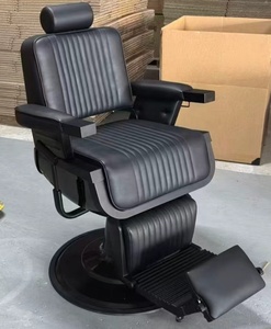 Fauteuil de barbier hydraulique noir inclinable, chaise de coiffure de salon, base ronde pivotante à 360 degrés, repose-pieds réglable - Product Image 3