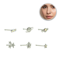 6 pièces Piercings de nez en acier inoxydable 316L avec pierre AB, bijoux de piercing pour femmes et hommes, hypoallergéniques