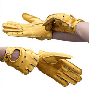 Yellow Leather Full Finger Gym <b>Gloves</b> with Button Closure Breathable Weight Lifting Men's Fitness <b>Gloves</b> - Product Image 6