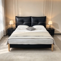 Lit double en cuir véritable de style italien, luxueux, rembourré et flottant, pour petit appartement, mobilier de chambre à coucher