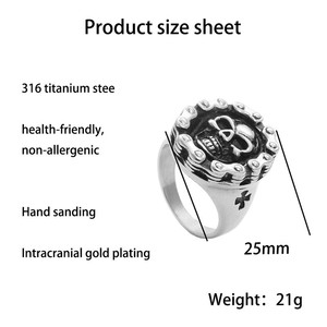 Skeleton <b>Ring</b> Men's Stainless Steel <b>Silver</b> Retro Punk Style Geometric Design Gift Jewelry 260129 - Product Image 5