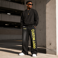 Pantalon de survêtement large personnalisé RAMAX 100 % coton, logo chenille délavé vintage, joggers usés, streetwear, vente en gros OEM