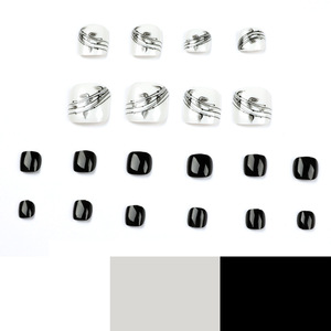 Faux ongles noirs et blancs pour les orteils, amovibles, 24 pièces, vente en gros - Product Image 4