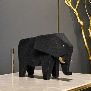 Living Room Desktop Ornaments Modern Sculpture Geometric Animal Statue Resin Handcrafts Black <strong>Elephant</strong> <strong>Decoration</strong> - Product Image 1