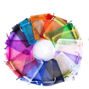 5x7cm, 7x9cm, 9x12 Cm, 10x15 Cnm, 13x18 Cm, 15x20cm 20x30 cm <span class=keywords><strong>Bolsas</strong></span> de <span class=keywords><strong>organza</strong></span> Bolsa de regalo Bolsa de malla con cordón Colores mezclados - Product Image 1