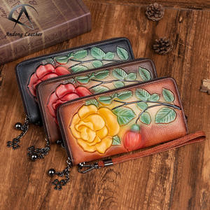 Portefeuille pour femmes Andong Rose embossé, sac à main à fermeture éclair, style rétro européen, portefeuilles longs, porte-monnaie - Product Image 1