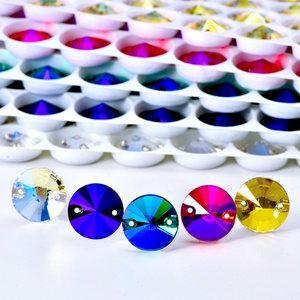 OLeeya Vente en gros de cristaux de strass à coudre de qualité supérieure 5A, forme Rivoli, verre biseauté, dos plat, grands strass à coudre pour vêtements - Product Image 3