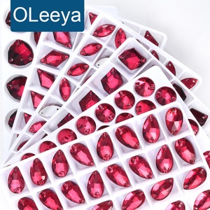 OLeeya Fuchsia Sewing Crystals Teardrop Rivoli Navette Shapes Flat Back Gemstones Glass Sew on Rhinestones for <b>Dance</b> <b>Dresses</b> - Product Image 1