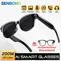 Lunettes de traduction intelligentes SENBONO M89, prennent en charge la traduction vocale par IA, l'enregistrement HD 2MP, lunettes intelligentes avec caméra