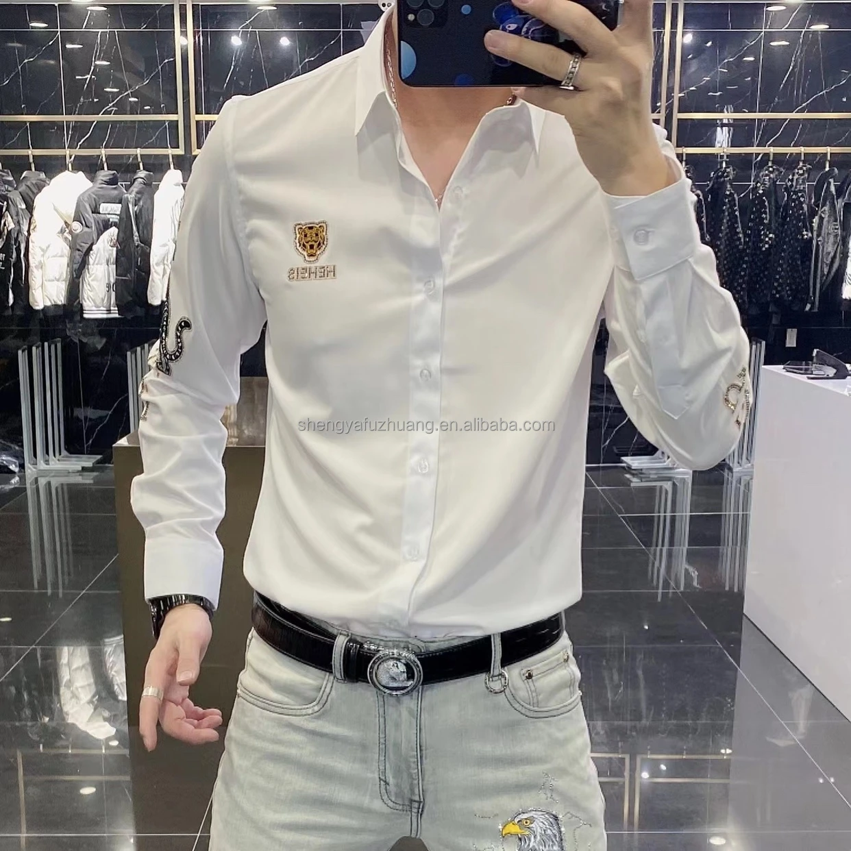 Men's long sleeve shirt casual slimming top men's trendy shirt