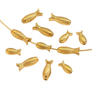 Perles tubulaires en forme de poisson |   Perles entretoises animales à grand trou en acier inoxydable plaqué or PVD 18K pour la fabrication de bijoux DIY (bracelets et colliers) - Product Image 5