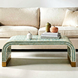 Modern Eco-Friendly Bone Inlay <b>Round</b> <b>Console</b> <b>Table</b> Artisan Crafted for Baptism Occasions - Product Image 1