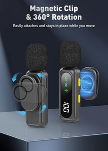 Microphone dynamique <span class=keywords><strong>sans</strong></span> <span class=keywords><strong>fil</strong></span> Xowo à clip magnétique avec rotation à 360°, réduction de bruit LED, <span class=keywords><strong>micro</strong></span>-<span class=keywords><strong>cravate</strong></span> 2.4G pour <span class=keywords><strong>iPhone</strong></span> et Android - Product Image 5