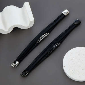 Bracelet pour homme en acier inoxydable 316L personnalisé, gravé, plaqué or 14k 18k, chaîne à maillons tendance, bracelets en cuir pour homme - Product Image 2