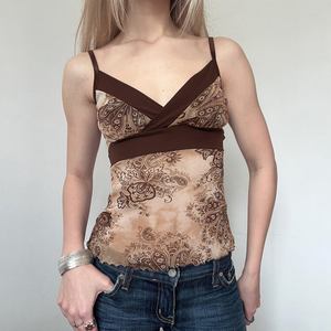 Top Camisero sin Mangas con Paneles de Malla Transparente y Estampado Floral Vintage Y2K, Transpirable, con Contraste de Color, para Verano, Estilo Urbano, Venta al por Mayor - Product Image 1