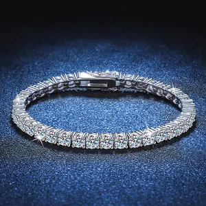 Rantai tenis Moissanite, rantai tenis kualitas tinggi, gelang 3mm, perhiasan perak Sterling 925