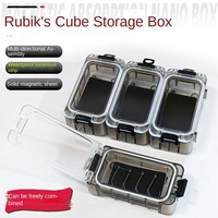 Rocky's Boîte de matériel de pêche en plastique portable Rubik's Cube-Like Design Hameçon lumineux et petite boîte à outils de rangement pour accessoires