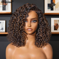 Perruque Bob personnalisable en cheveux brésiliens Remy à densité 250 %, avec cuticules alignées, ondulations profondes lâches et bouclées, transparente, pour têtes carrées