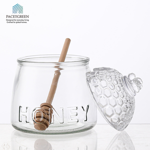 Barattolo per Miele in Vetro Goffrato con Coperchio a Nido d'Ape e Bastoncino in Legno, Lavabile in Lavastoviglie, 500ml - Product Image 2