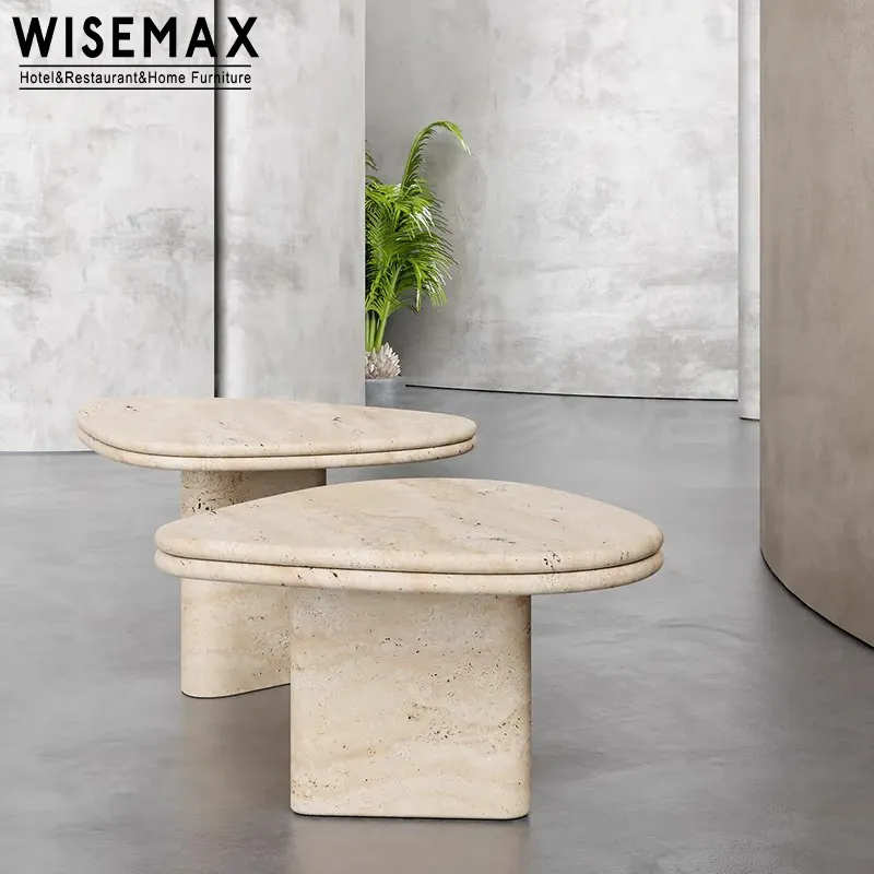 Meubles WISEMAX nouvelle arrivée meubles de salon nordique marbre naturel travertin coin rond petite table basse pour hôtel