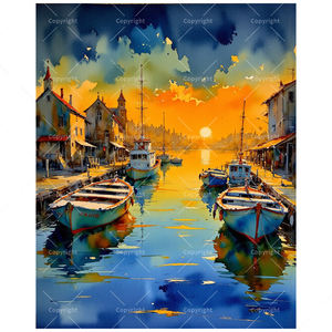 Kit <span class=keywords><strong>de</strong></span> peinture par numéros <span class=keywords><strong>de</strong></span> <span class=keywords><strong>paysage</strong></span> <span class=keywords><strong>de</strong></span> <span class=keywords><strong>bord</strong></span> <span class=keywords><strong>de</strong></span> <span class=keywords><strong>mer</strong></span> pour adultes-Bateaux portuaires <span class=keywords><strong>de</strong></span> bricolage au coucher du soleil 16x20 pouces, cadeaux d'art côtier sans cadre - Product Image 1