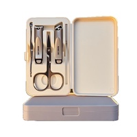 Ensemble de coupe-ongles en acier inoxydable anti-éclaboussures, portable, à embout incliné, 5 pièces, en boîte, pour manucure, outils de soin des ongles, logo personnalisé