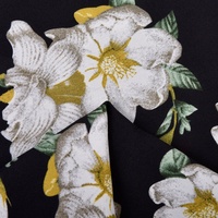 Tissu extensible 4 directions 100% polyester, imprimé floral noir/blanc/vert, doux et respirant pour robes, jupes et chemisiers pour filles - Séchage rapide