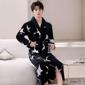 Albornoz de Franela Acolchado Extra Largo para Hombre, Pijama de Terciopelo Cálido de Alta Gama para Primavera, Bata Elegante para Adolescentes - Product Image 2