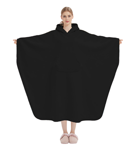 Fabrieksgemaakte draagbare rode fleece-deken met twee lagen, unisex oversized losse lange cape, gewogen capuchon, sherpa, voor volwassenen - Product Image 1