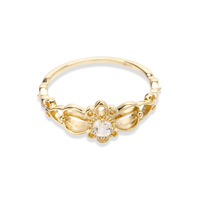 Bague en or massif 14 carats, style rétro coréen-japonais, simple, avec fleur creuse et topaze blanche, pour femmes