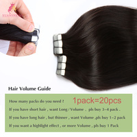 Extensions de tresses Freetress Remy XS 1B, cheveux vierges brésiliens non traités, lisses, double trame machine, extensions à bandes adhésives 24 pouces