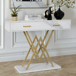 Modern design white marble and <b>gold</b> narrow <b>console</b> <b>table</b>; luxurious <b>gold</b> sofa <b>table</b> with topped wood and metal. - Product Image 3