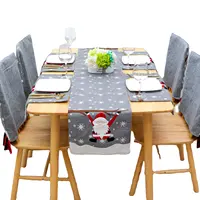 QY-292 Newest Christmas decoration linen embroidery cartoon santa table runner placemat chair cover