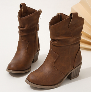 Botas de Vaquera Retro de Cuero con Cremallera para Niñas de 8 a 15 Años, Estilo Western, Novedad - Product Image 3