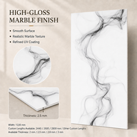 Plaque PVC MORLENX gris fumé effet marbre UV, longueur personnalisée 2440-2800mm, haute brillance pour projets de murs de fond TV