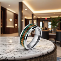 POYA Jewelry Bague en tungstène argenté de base 8mm pour homme Incrustation de bois de malachite écrasée à la mode pour la fête de cadeau de fiançailles de mariage