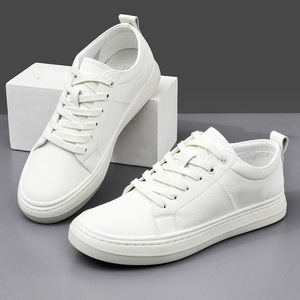 Petites baskets blanches pour hommes à lacets, respirantes, tendance, antidérapantes, en cuir souple, décontractées, toutes saisons - Product Image 4