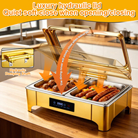 Ensemble de réchauds électriques de luxe dorés avec contrôle numérique de la température, chauffe-plats en acier inoxydable pour hôtel