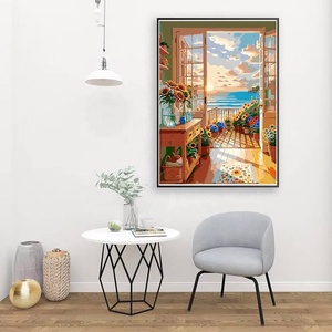Peinture sur toile peinte à la main XIXI, série paysage, coucher de soleil en bord de mer, balcon, sans cadre, magnifique art décoratif pour la maison, peinture décorative DIY - Product Image 3