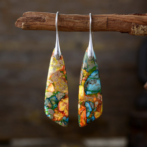 Pendientes Largos Geométricos de Jaspe de Sedimento Marino Natural, Estilo Bohemia, Chapados en Oro de 18K, con Cuarzo Morado y Azul, Joyería de Regalo - Product Image 6