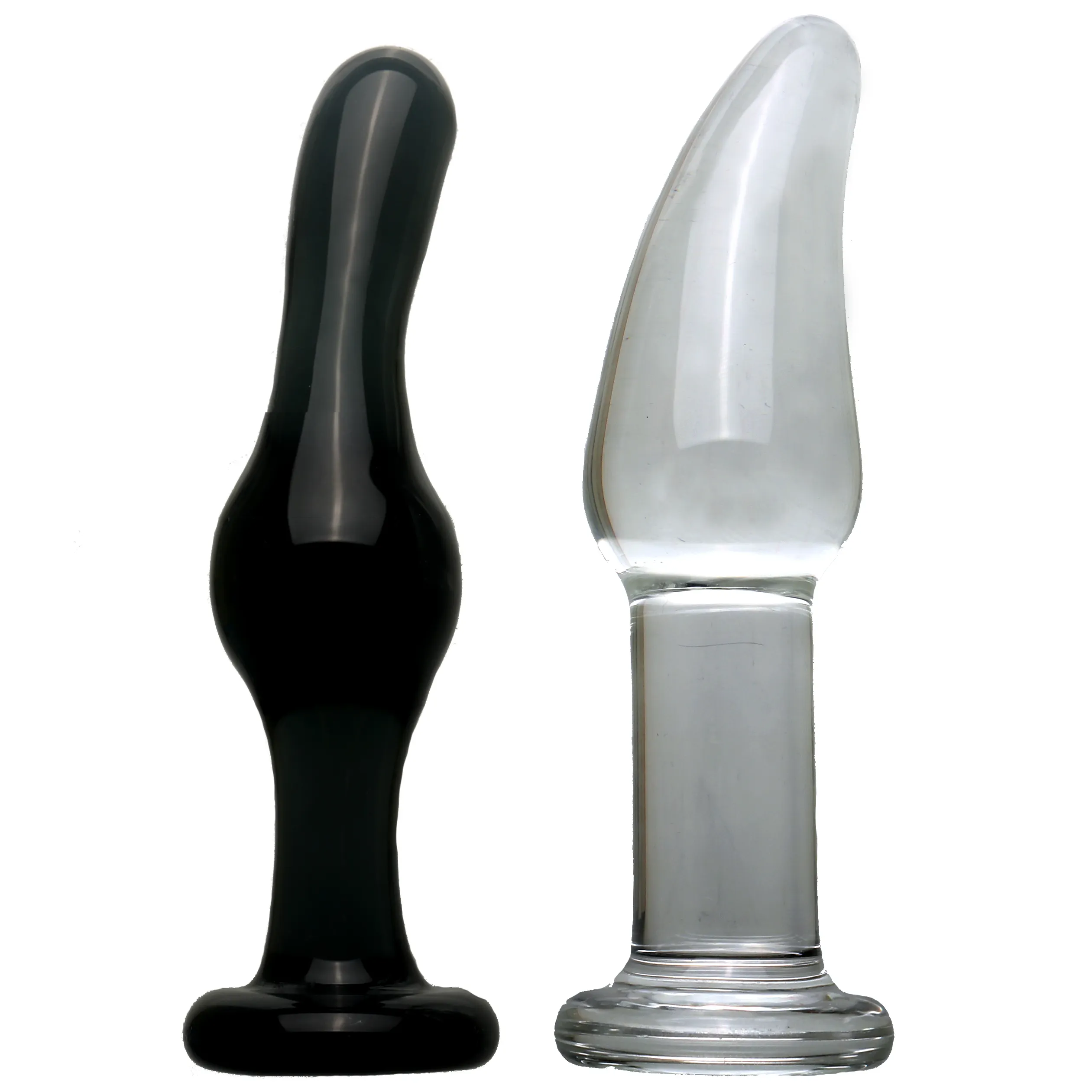 Bouchon anal en verre godemichet anal en cristal avec longue tige incurvée conique masseur de prostate transparent jouet sexuel pour un usage à long terme