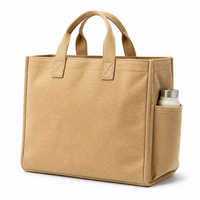 Sac fourre-tout en toile horizontal personnalisé avec logo, style boutique, poignée courte et anneau en D, modèle 2026, pour collège