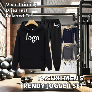PASUXI Set Sportivo da <span class=keywords><strong>Uomo</strong></span> Trendy, Tuta in Due Pezzi Tinta Unita, <span class=keywords><strong>Felpa</strong></span> con Cappuccio a Maniche Lunghe <span class=keywords><strong>e</strong></span> Pantaloni Casual, 100% Cotone - Product Image 2
