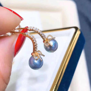 S925 <b>Silver</b> DIY Pearl Accessories Empty <b>Bracket</b> and Bow for Jewelry Earrings with 7-9mm Round Beads 21238 - Product Image 3