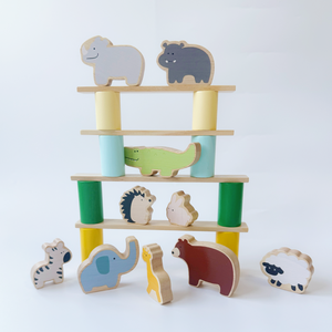 Jouet éducatif interactif pour tout-petits, blocs d'empilage en bois écologiques représentant des <span class=keywords><strong>animaux</strong></span> de la forêt, Montessori, développement de la motricité fine - Product Image 3